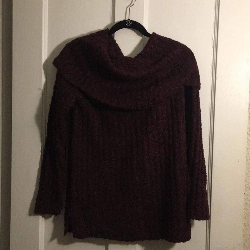 Francesca’s burgundy turtleneck sweater